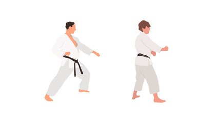 Two karate fighters vector isolated flat illustration