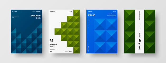 Company identity brochure template collection. Business presentation vector A4 vertical orientation front page mock up set. Corporate report cover abstract geometric illustration design layout bundle.