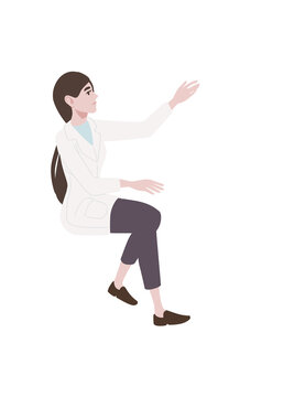 Female doctor sitting pose cartoon character design flat vector illustration isolated on white background