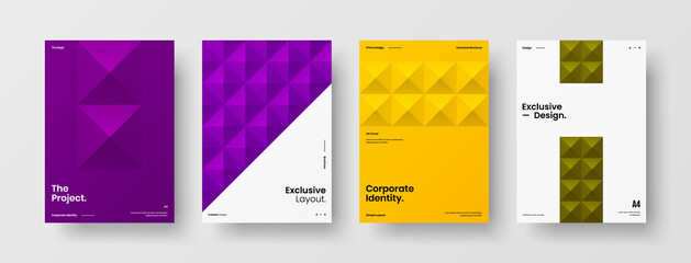 Company identity brochure template collection. Business presentation vector A4 vertical orientation front page mock up set. Corporate report cover abstract geometric illustration design layout bundle.