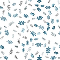 Dark BLUE vector seamless doodle background with leaves, branches. Colorful illustration in doodle style with leaves, branches. Template for business cards, websites.