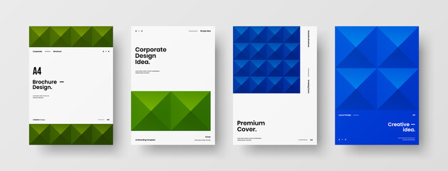 Company identity brochure template collection. Business presentation vector A4 vertical orientation front page mock up set. Corporate report cover abstract geometric illustration design layout bundle.