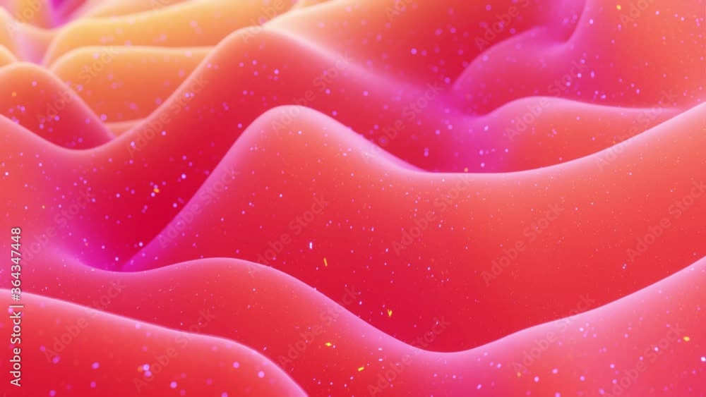 Poster beautiful abstract 3d surface with glitter sparkles, extruded or displaced waves transform in loop. 