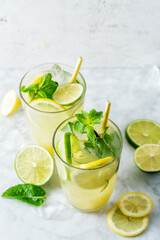 Freshmade cocktail with lime and mint