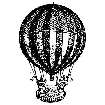 Vintage engraving of a a hot air balloon