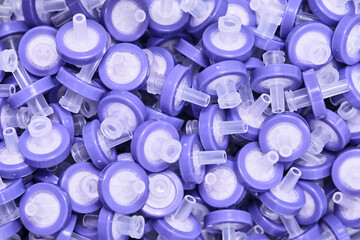 Purple syringe PTFE membrane filters for filtration samples before high performance liquid...