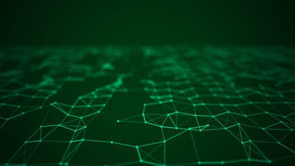 Wave 3d. Wave of particles. Abstract Green Geometric Background. Big data visualization. Data technology abstract futuristic illustration. 3d rendering.