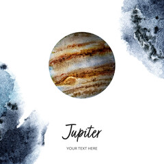 Jupiter on white background with watercolor spine. Hand drawn watercolor illustration.  © cosmicanna