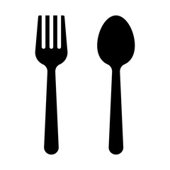 Spoon and fork Icon. Fork and spoon in black simple silhouette style icons. Vector illustration