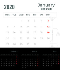 2020 calendar Week starts with monday