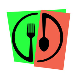 Abstract logo of a cafe or restaurant. A spoon , a fork and a plate. Vector illustration