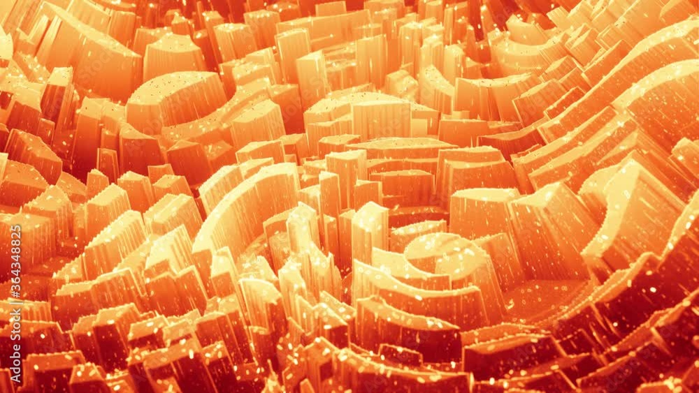 Poster beautiful abstract 3d surface with glitter sparkles, abstract 3d waves run on surface in loop. red o