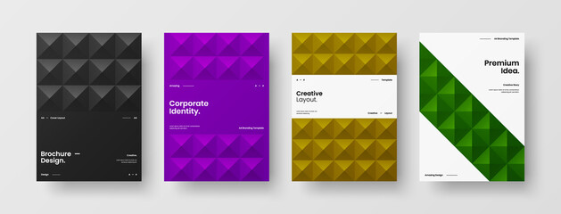 Fototapeta premium Company identity brochure template collection. Business presentation vector A4 vertical orientation front page mock up set. Corporate report cover abstract geometric illustration design layout bundle.