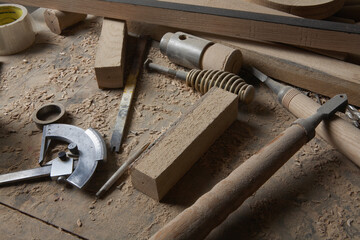 Woodworker's Tools Among Wood Shavings