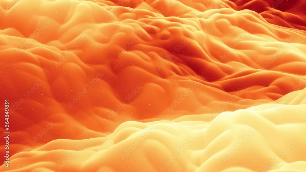 Poster beautiful abstract 3d surface with glitter sparkles, abstract 3d waves run on surface in loop. red o