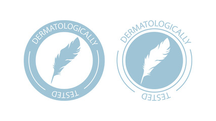Dermatologically tested logo. Vector feather icons of hypoallergenic package label or dermatology test tag for sensitive skin of kid cosmetic lotion or skincare and bodycare products EPS
