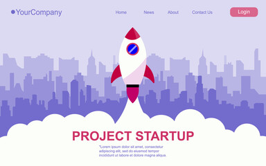 paper rockets flying across town. startup business concept. design paper art and crafts. webpage, landing page Vector illustration. EPS