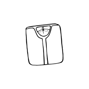 recommend clip art: Weight scale in a doodle style. Dieting and health, weight measure device, overweight concept.