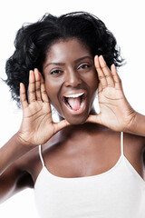 Attractive black woman shouting