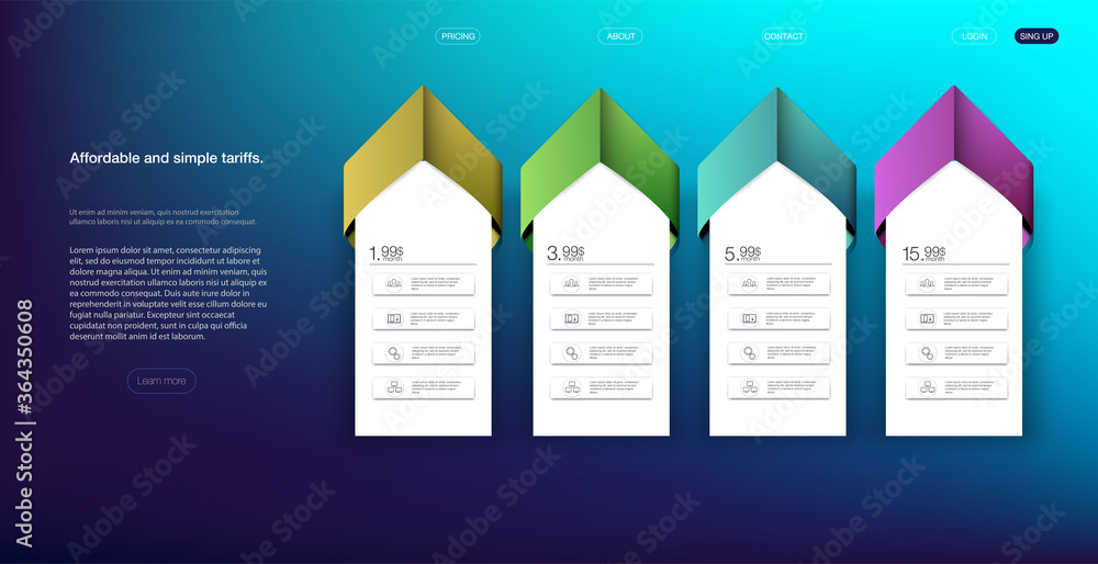 Aufkleber pricing table with four options price comparison table. art design modern banner list. abstract conc