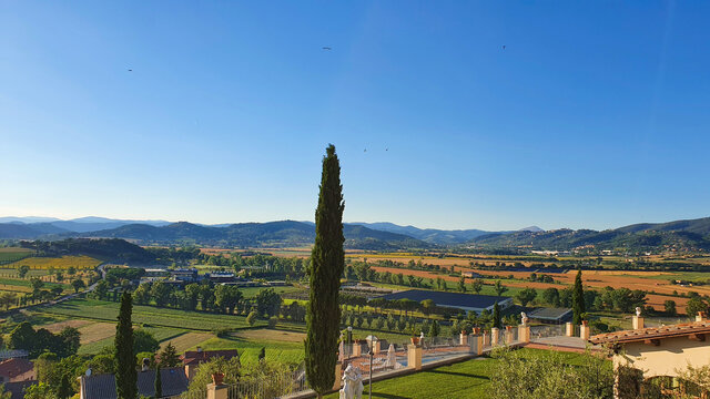 Landscape of the countryside from Solomeo, a beautiful hamlet that was built in the XII/XIII century in Umbria, Italy.