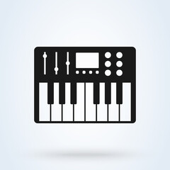 Music synthesizer icon illustration in flat design style isolated on white background. Acoustic instrument sign.