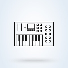 Music synthesizer icon illustration in line design style isolated on white background. Acoustic instrument sign.