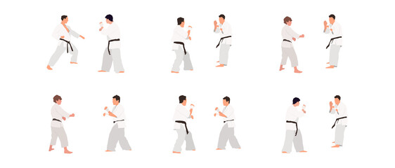 Karate people big vector isolated flat illustration set