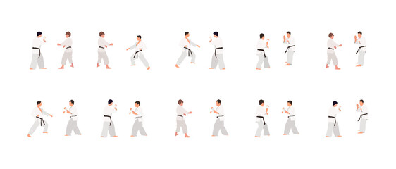 Fototapeta na wymiar Karate people big vector isolated flat illustration set