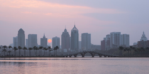 Obraz premium Sunset View at Nanhu Lake Park.