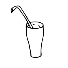 Glass with straw icon. Art design element ink hand drawn stock vector illustration for web, for print