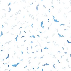 Light BLUE vector seamless texture with dolphins. Isolated sea dolphins on white background. Natural design for wallpapers.