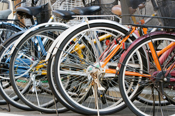 Fototapeta na wymiar Parked Bicycles all together