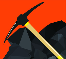 Pile of charcoal, graphite coal,lump of coal with pickaxe