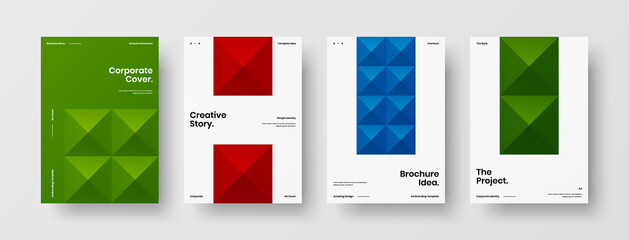 Company identity brochure template collection. Business presentation vector A4 vertical orientation front page mock up set. Corporate report cover abstract geometric illustration design layout bundle.