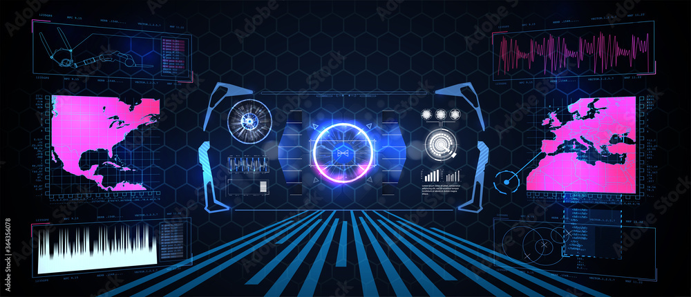 Poster virtual reality. futuristic vr head-up display design. sci-fi helmet hud, gui,ui. futuristic display