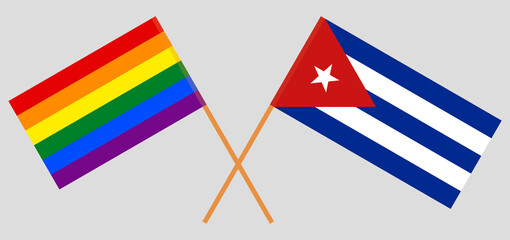 Fototapeta premium Crossed flags of LGBT and Cuba