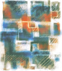 Abstract original geometric color block artistic hand painted grundge soft focus box square oblong shapes with space for text