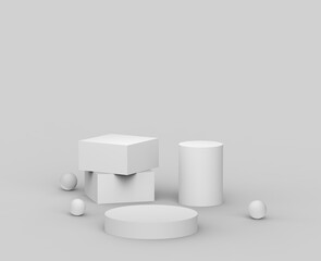 3d white gray  podium minimal studio background. Abstract 3d geometric shape object illustration render. Display for cosmetics and beauty fashion product.