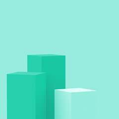 3d green turquoise pastel cubes square podium set minimal studio background. Abstract 3d geometric shape object illustration render. Display for cosmetic perfume fashion and summer product.