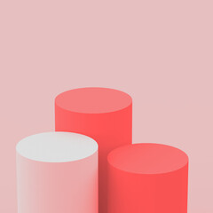 3d pink orange white cylinder podium minimal studio background. Abstract 3d geometric shape object illustration render. Display for cosmetic perfume fashion and summer holiday product.