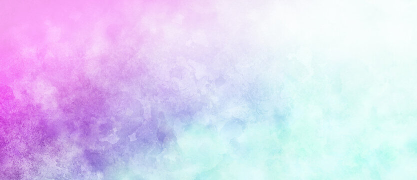 Watercolor background in blue white pink and purple painting with cloudy distressed texture and marbled grunge, soft fog or hazy lighting and pastel colors
