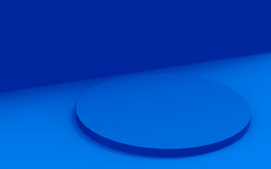 3d blue cylinder podium minimal studio background. Abstract 3d geometric shape object illustration render. Display for technology product.