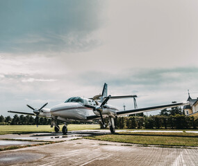 Fototapeta na wymiar jet airplane stands on the runway