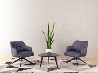 Large luxury modern minimal bright interiors room mockup illustration 3D rendering