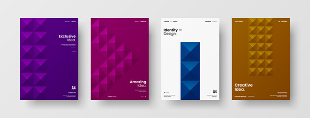 Company identity brochure template collection. Business presentation vector A4 vertical orientation front page mock up set. Corporate report cover abstract geometric illustration design layout bundle.