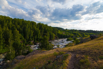 One of the popular tourist places near Yekaterinburg, river Iset threshold revun, a close-up view...