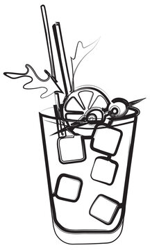 cocktail drink sketch with ice and garnish clip art preview