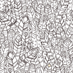 Coloring page Seamless Feather Pattern For Textile
