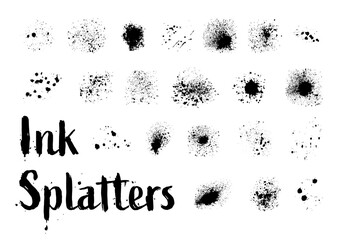 set of 21 vector black ink blots splatters and splashes